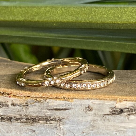 Roma & Rae Stackable Gold Tone Crystal Rings Set Sz 7.5 - Picture 1 of 7